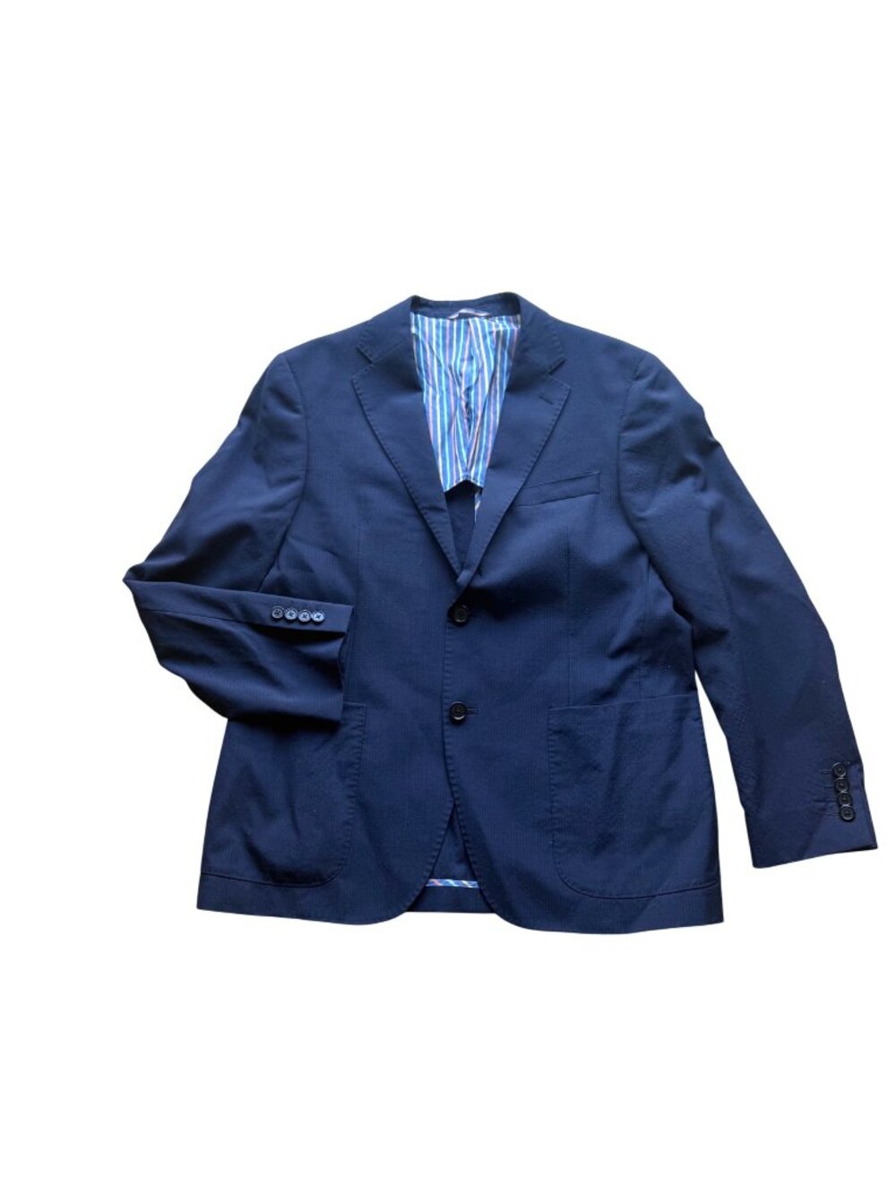 Ibiza Men's Sport Coat Jacket 40S Navy Blue Carini Wool Blend Striped Lining